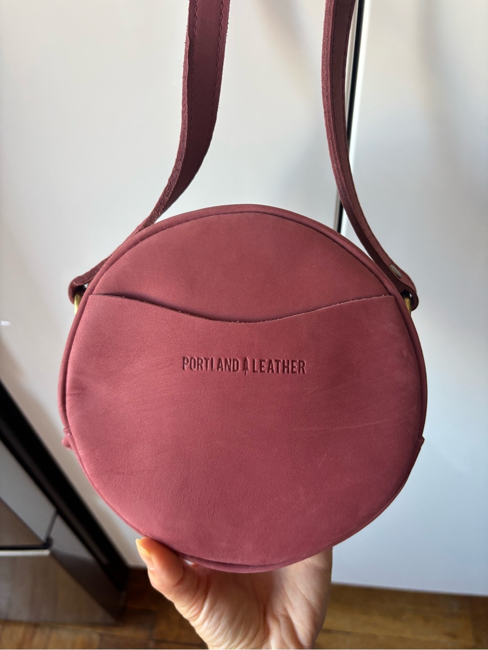 Portland Leather Round Crossbody Bag - Dusty Rose color New